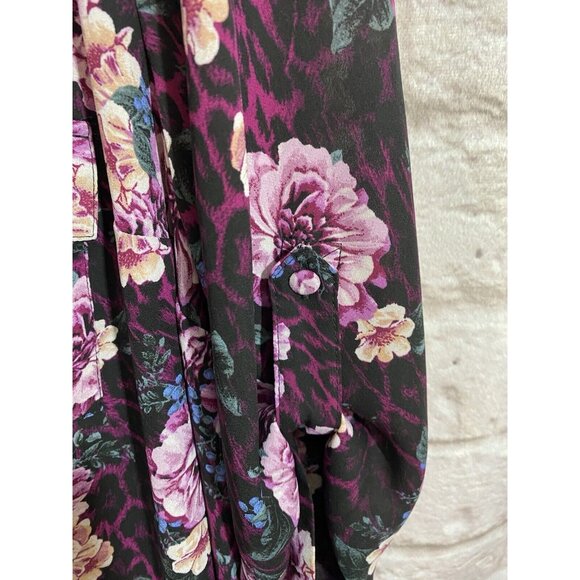 Torrid Harper Tunic Top 0 0X (Runs Big) Floral Boho Chiffon Roll Tab Sleeve 9895 - Picture 6 of 9